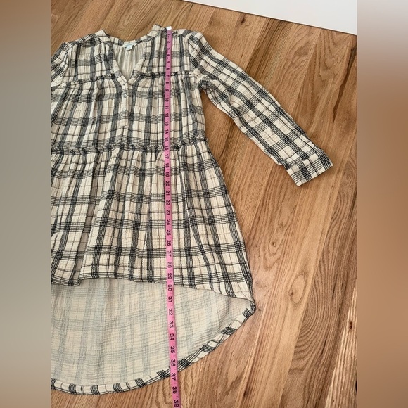 Sundance 100% Cotton Gauze Plaid Tunic Dress V Neck Cream Black Size Small - Picture 6 of 7